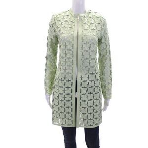 In Transit 2 Womens Leather Mesh Trim Crew Neck Laser Tunic Jacket Green Size XS